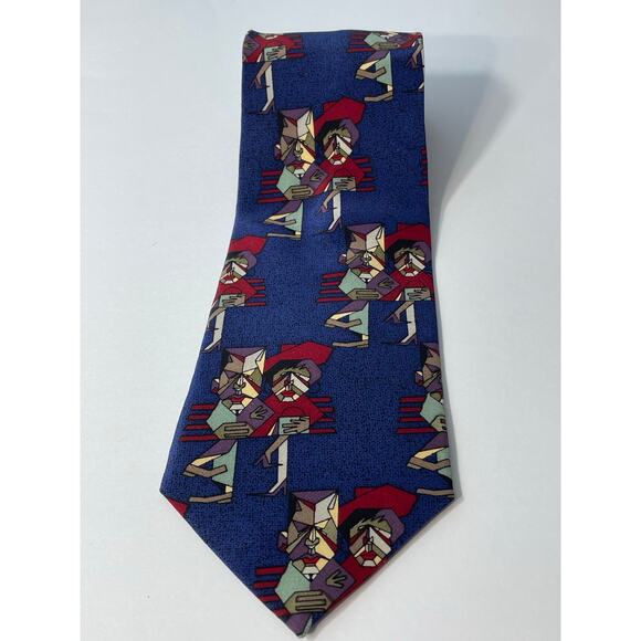 VTG James Vann Silk Necktie Mens Blue Abstract Couple Officecore Artsy 90s - Picture 2 of 9